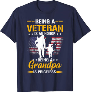 Being A Veteran Is Honor Being A Grandpa Is Priceless T-Shirt - T-Shirt | Navy