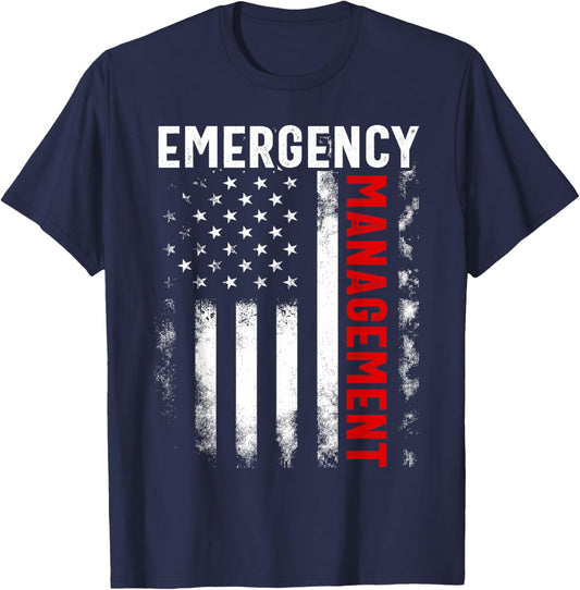 Funny Job Title Worker American Flag Emergency Management T-Shirt - T-Shirt | Navy