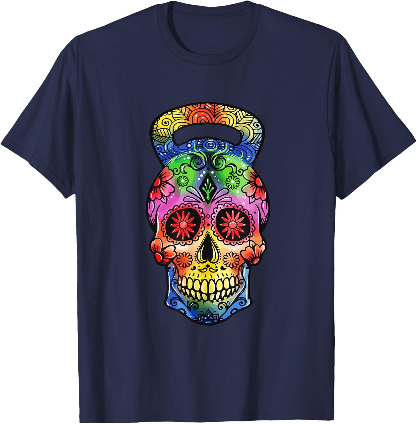 Kettlebell Sugar Skull Weight Lifting Exercise Workout T-Shirt - T-Shirt | Navy