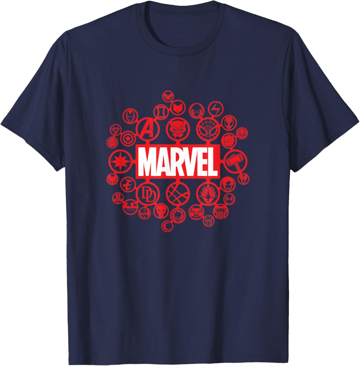 Marvel Comics Retro Classic Superhero Icon Logo Group T-Shirt - T-Shirt | Navy