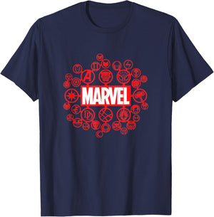 Marvel Comics Retro Classic Superhero Icon Logo Group T-Shirt - T-Shirt | Navy