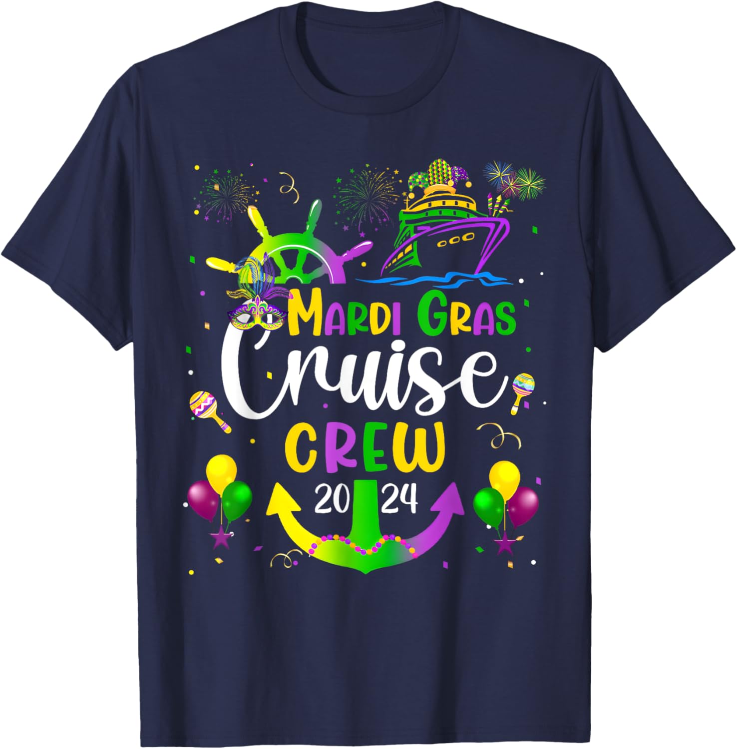 Mardi Gras Cruise 2024 Ship Family Matching Trip New Orleans T-Shirt - T-Shirt | Navy
