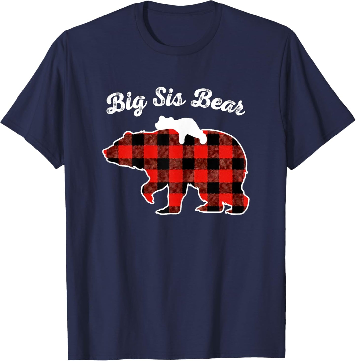 Big Sis Bear Flannel Red Plaid Pajama Family Matching XMAS T-Shirt - T-Shirt | Navy