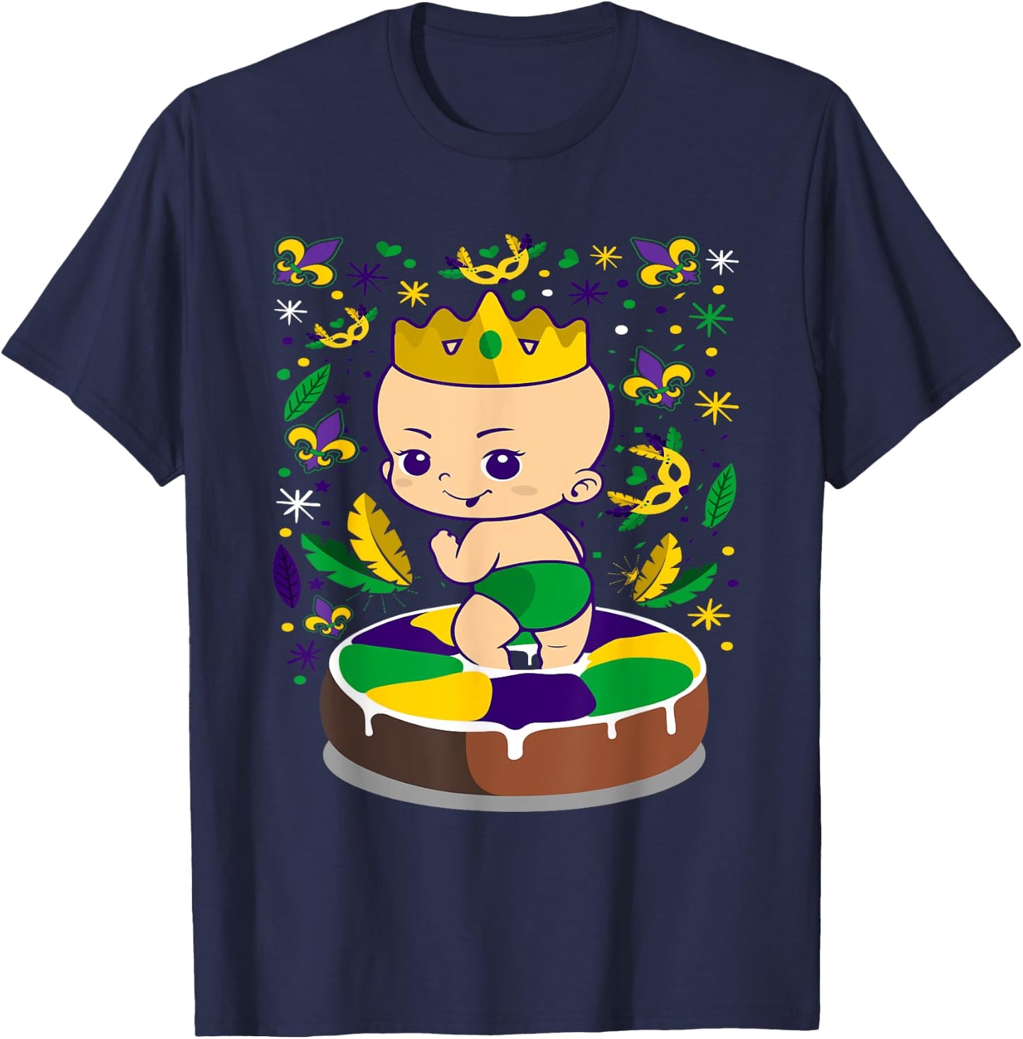 King Cake Mardi Gras Baby Louisiana Gift T-Shirt - T-Shirt | Navy