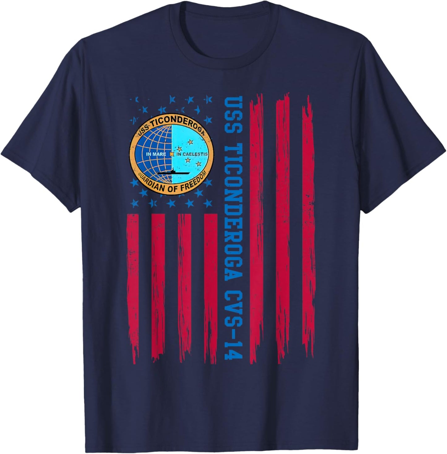 USS Ticonderoga CVS-14 American Flag Aircraft Carrier Papa Women Men T-Shirt - T-Shirt | Navy