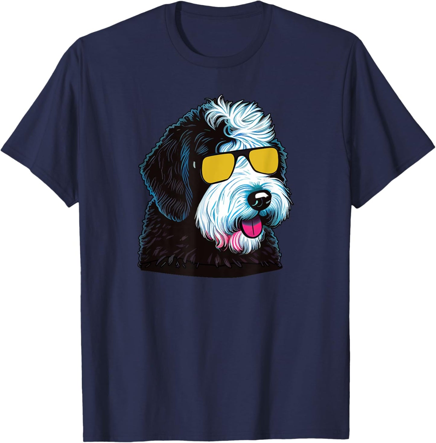 Dad Mom Cool Dog Sunglasses - Sheepadoodle Men Women T-Shirt - T-Shirt | Navy