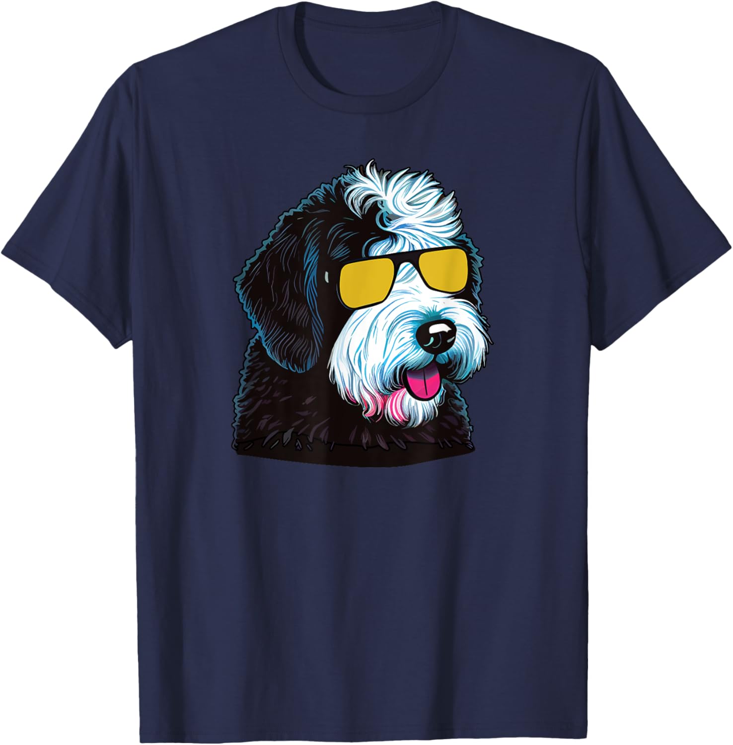 Dad Mom Cool Dog Sunglasses - Sheepadoodle Men Women T-Shirt - T-Shirt | Navy