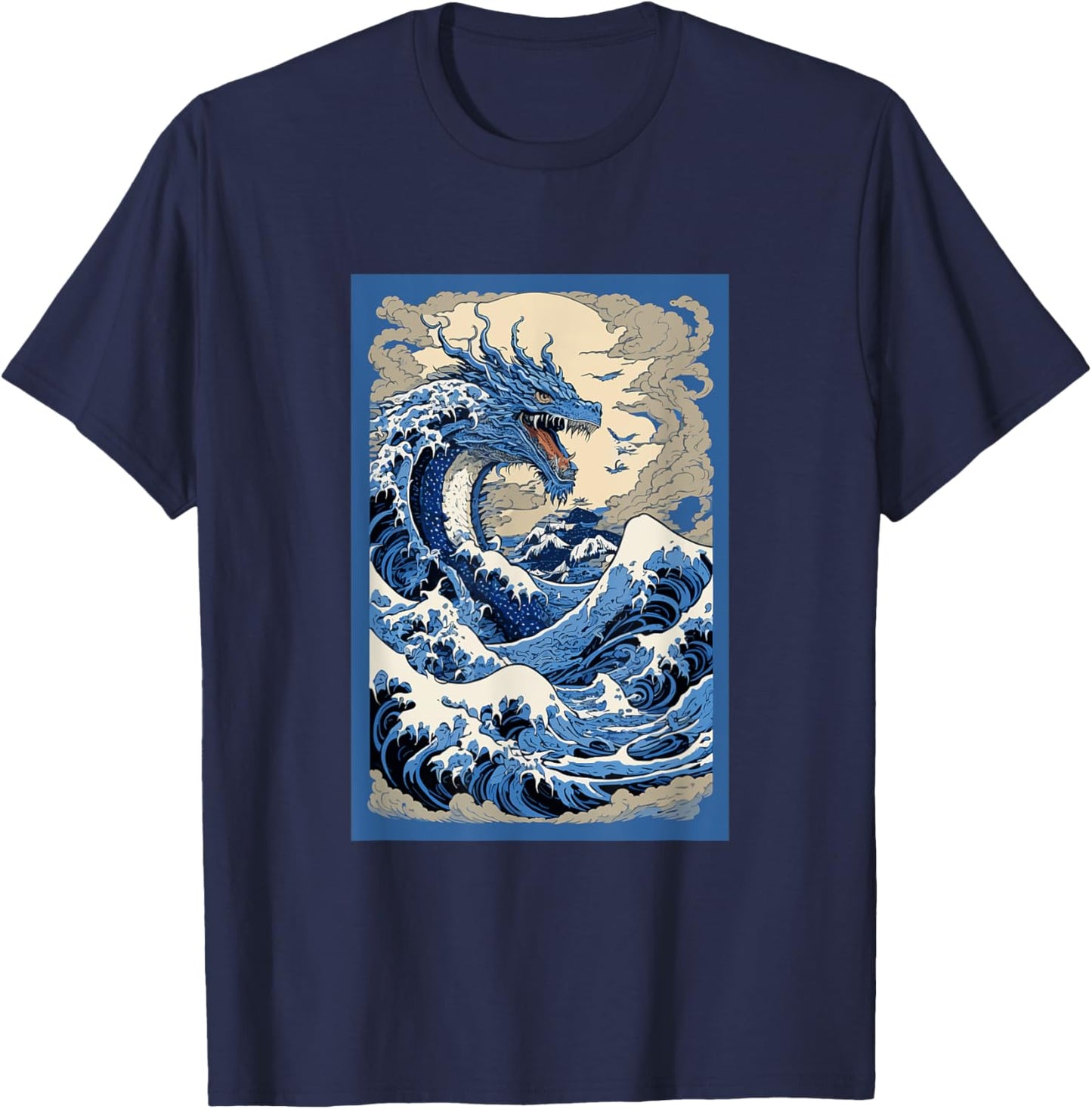 Chinese Dragon Hokusai Great Wave Off Kanagawa Japanese Art T-Shirt - T-Shirt | Navy