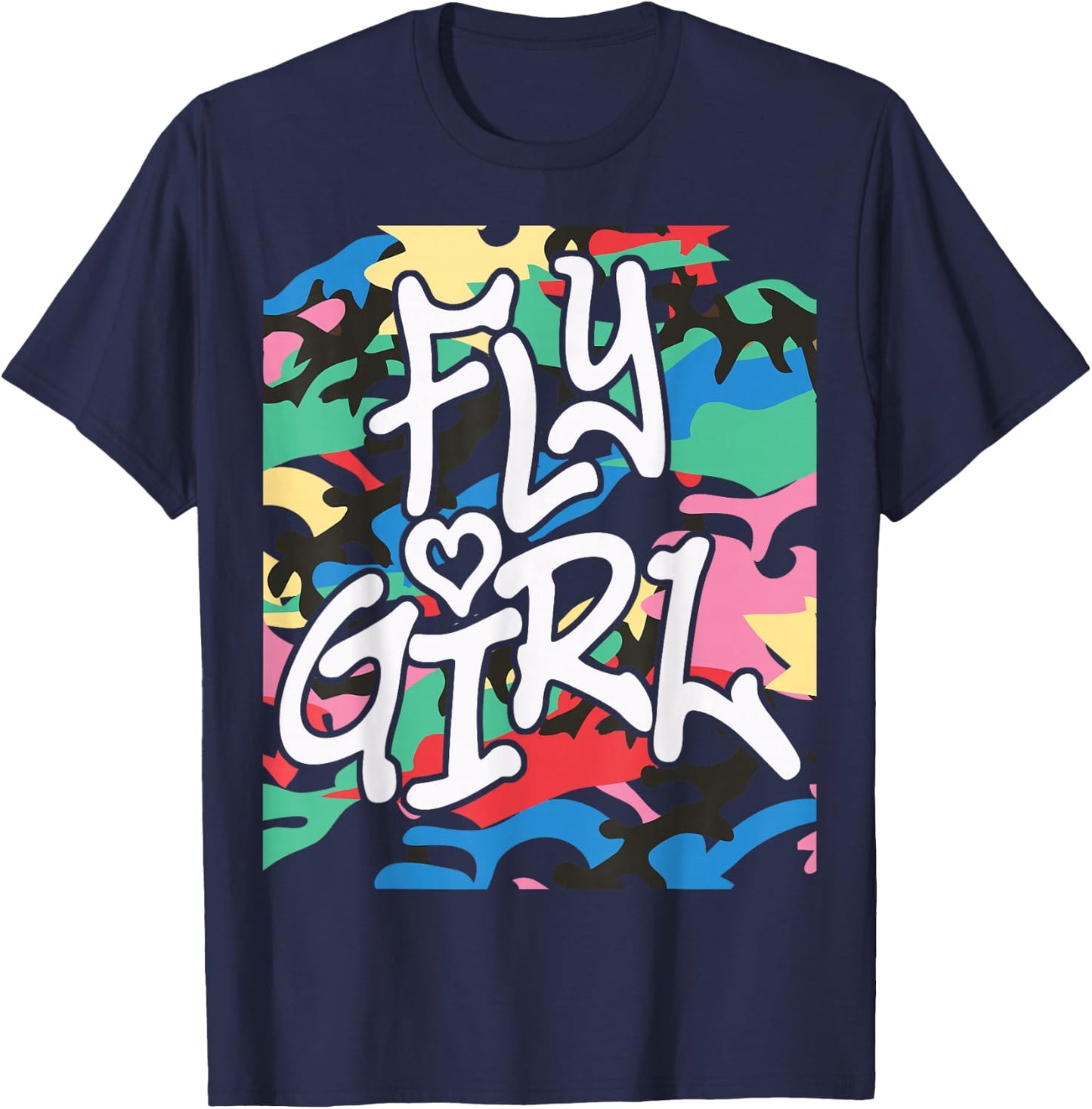 Fly Girl 80s 90s Old School Camo B-Girl Hip Hop T-Shirt - T-Shirt | Navy