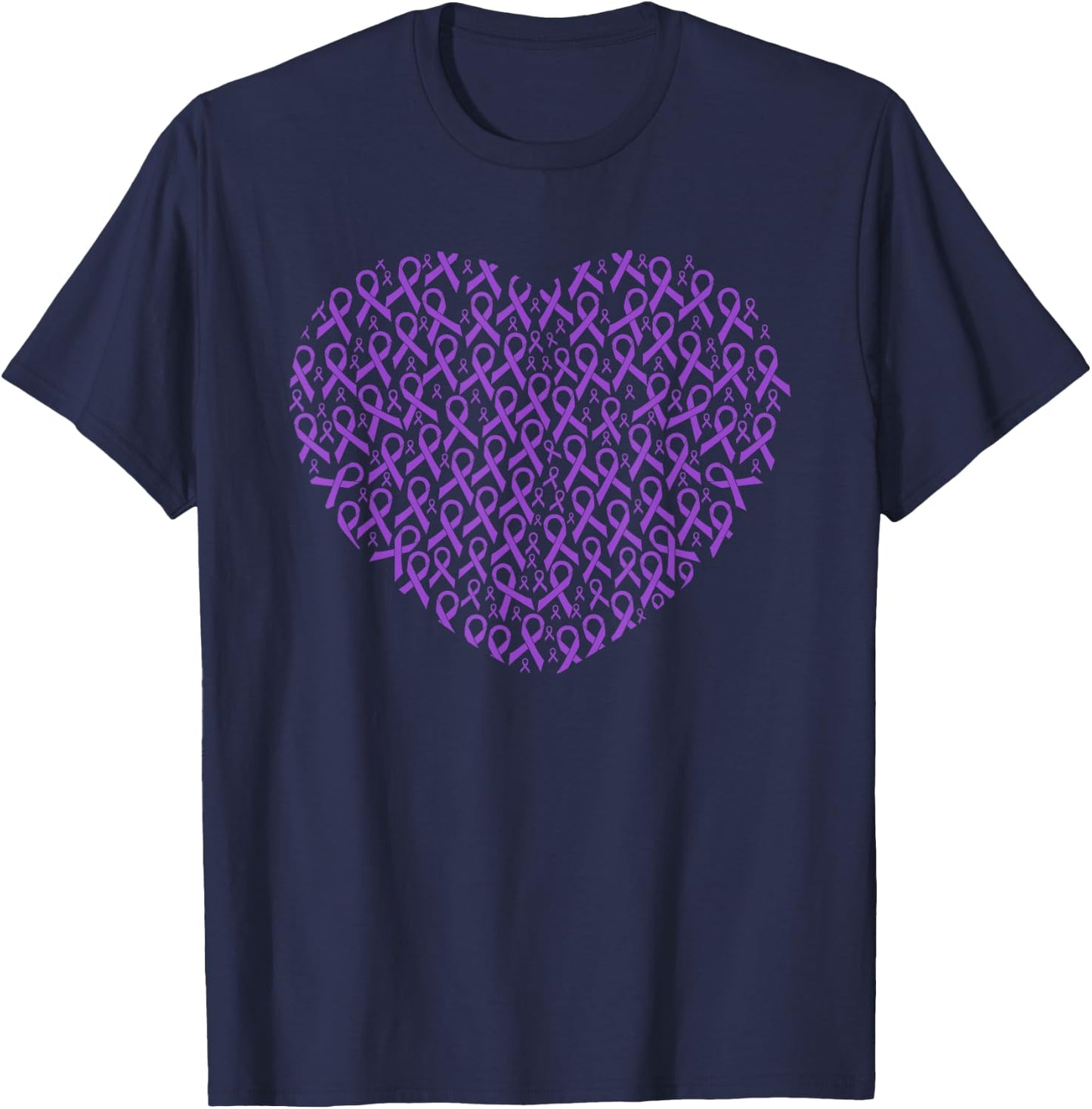 Pancreatic Cancer Awareness Purple Ribbon Heart Gift Support T-Shirt - T-Shirt | Navy