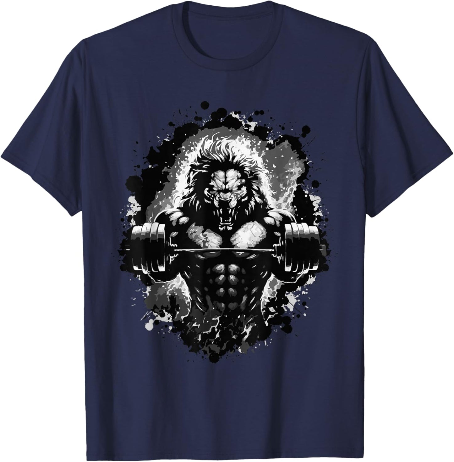 Lion Lifting Weights Gym Beast Workout Muscles Bodybuilding T-Shirt - T-Shirt | Navy