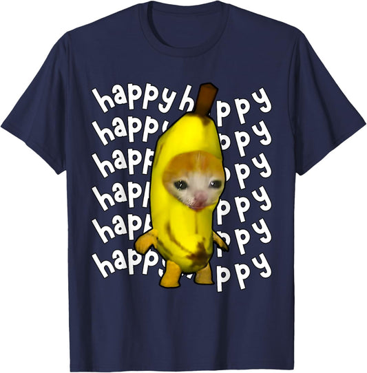 Happy Banana Cat Meme Bananacat Happy Kitty Cat Lovers Meme T-Shirt - T-Shirt | Navy