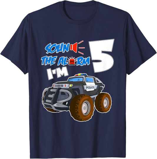 Kids Sound The Alarm I'm 5 Year Old Birthday Boy 5th Birth T-Shirt - T-Shirt | Navy