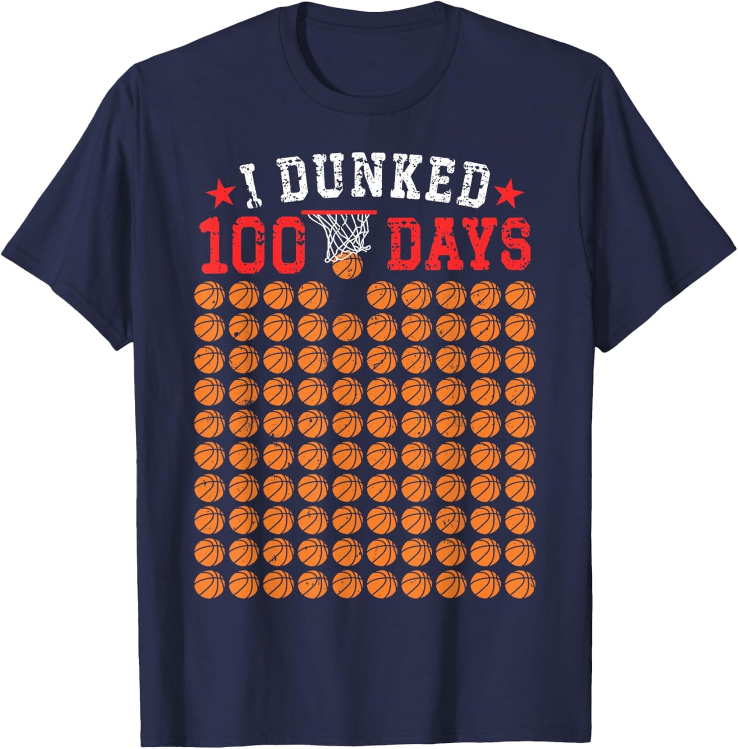 100 Days Of School Basketball Dunked 100th Day For Boys Kids T-Shirt - T-Shirt | Navy
