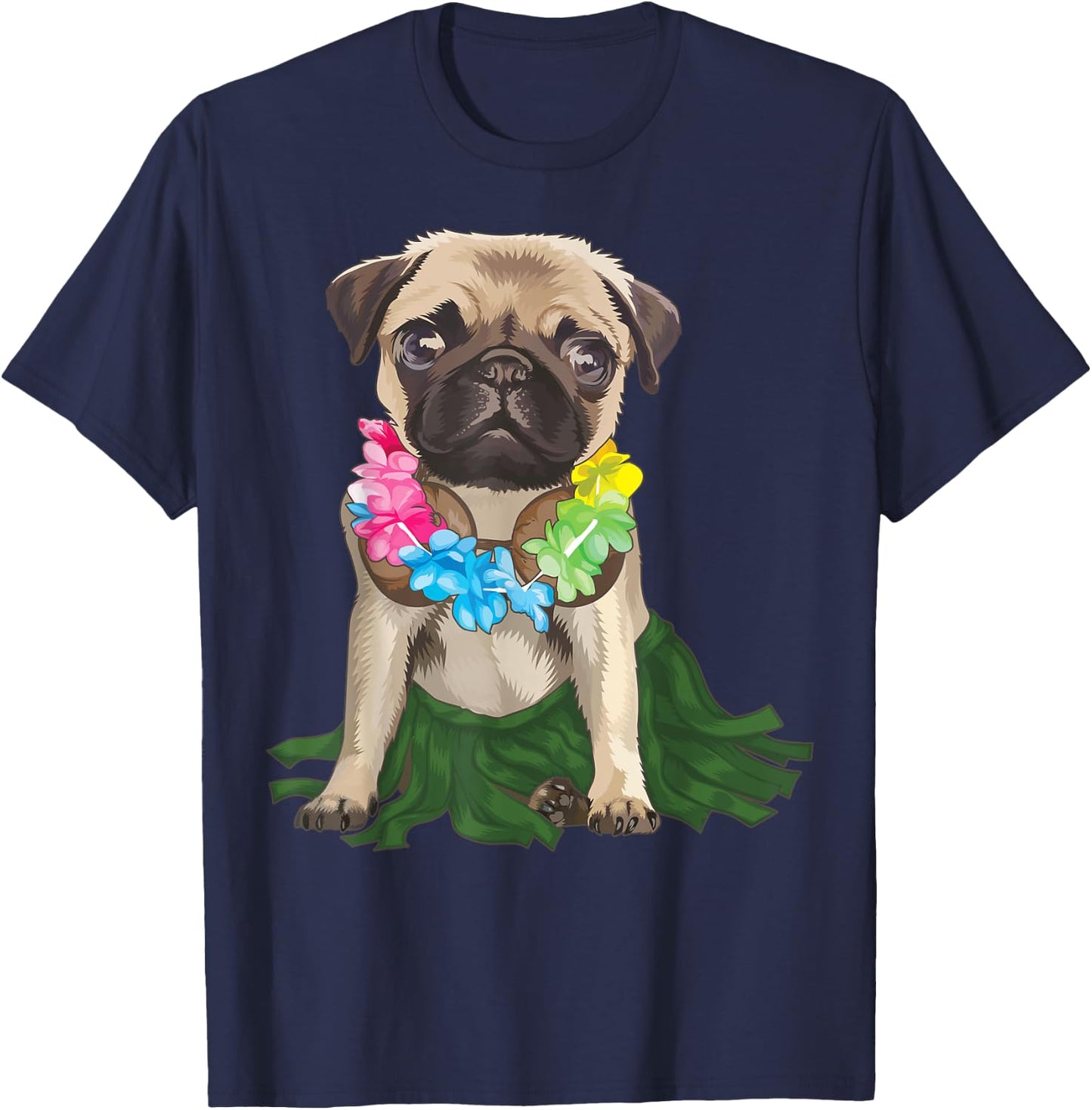 Pug Hawaiian Hula Dance Shirt | Cool Aloha Animal Funny Gift T-Shirt - T-Shirt | Navy