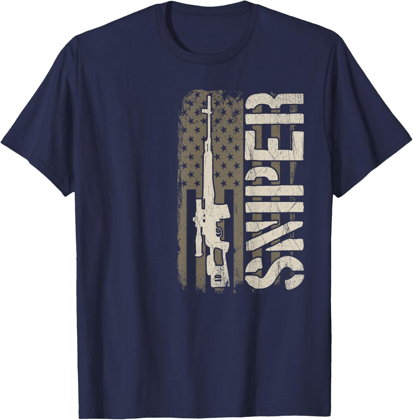 Sniper - USA American Flag, Military Sharpshooter T-Shirt - T-Shirt | Navy
