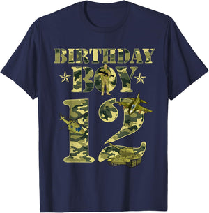 12th Birthday Military Themed Camo Boys 12 Yrs Old Soldier T-Shirt - T-Shirt | Navy