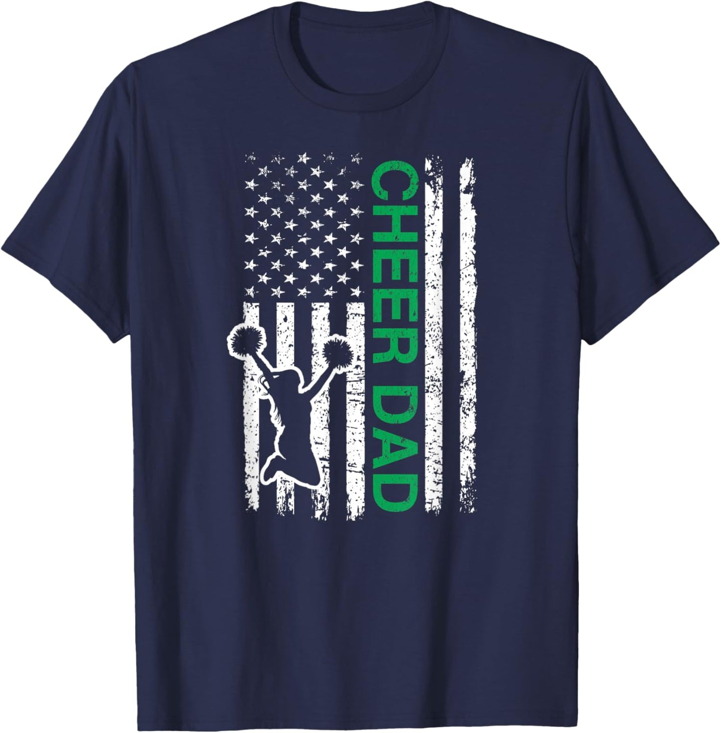 Cheer Dad Flag Green Cheerleading T-Shirt - T-Shirt | Navy