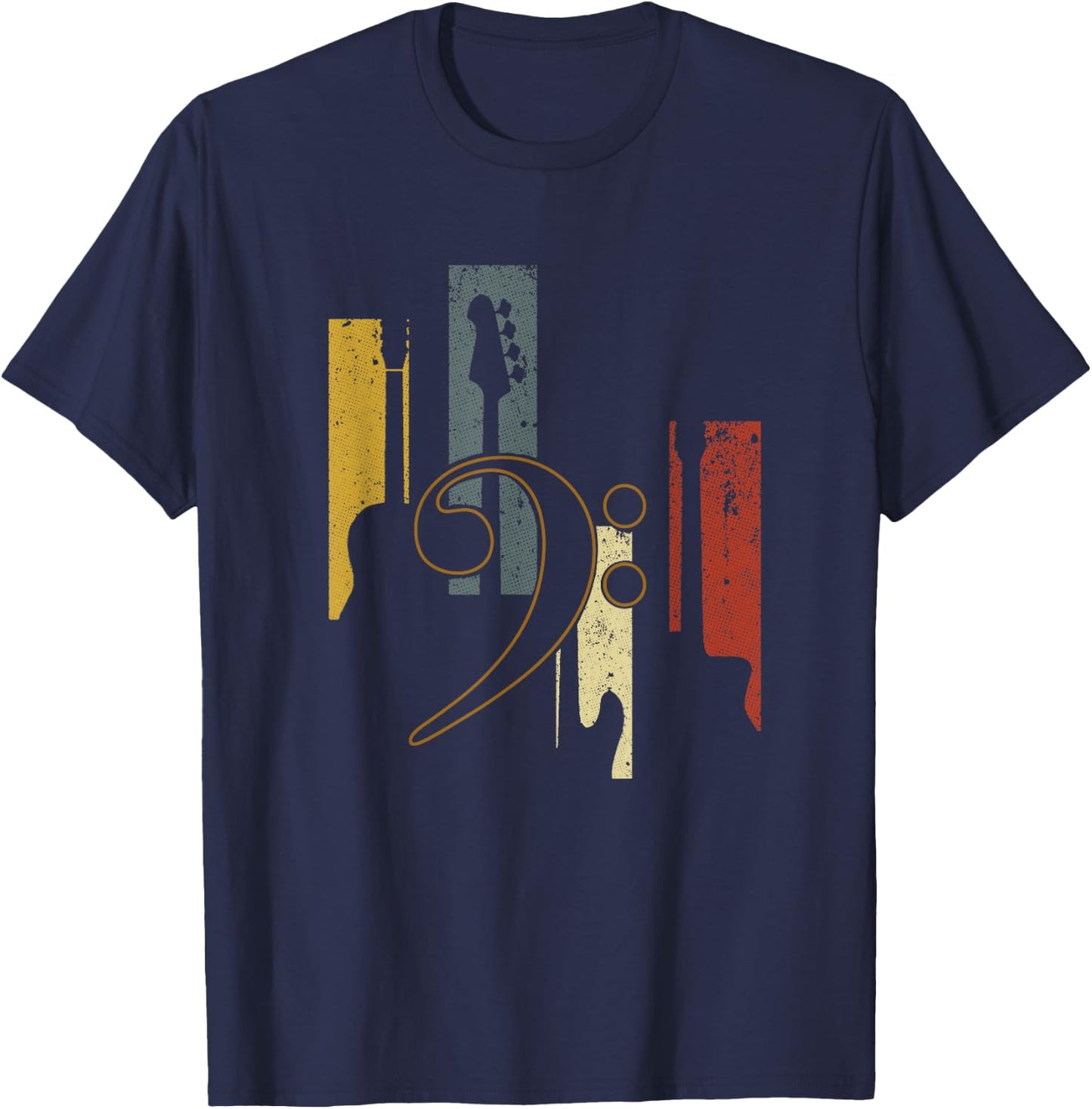 Bass Clef Vintage Bass Guitar Players Music Vintage Guitar T-Shirt - T-Shirt | Navy