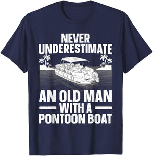 Funny Pontoon Boat Art For Grandpa Men Pontoon Boat Captain T-Shirt - T-Shirt | Navy