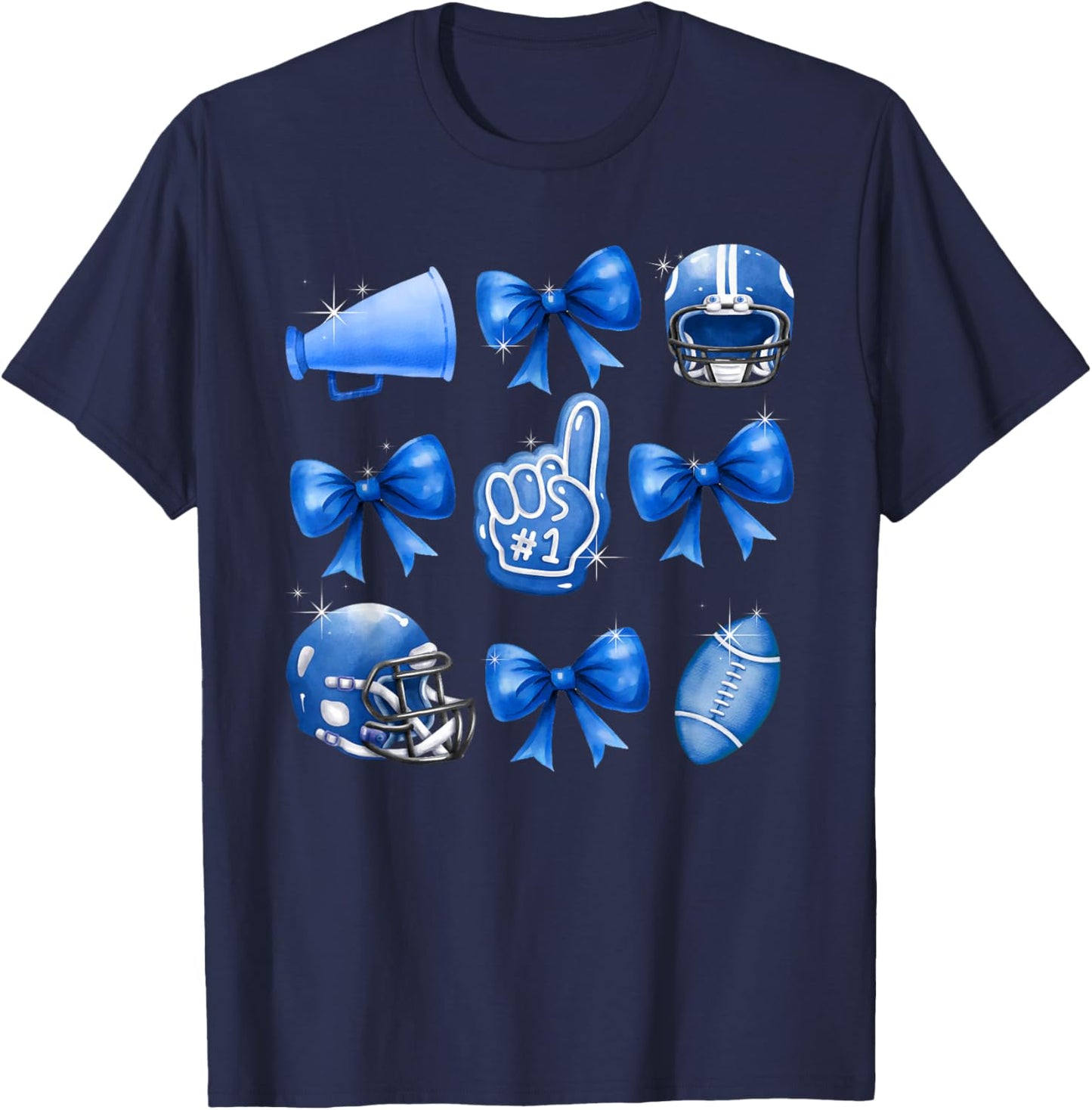 Football Coquette Bow Football Mom Game Day Women Girls Kids T-Shirt - T-Shirt | Navy