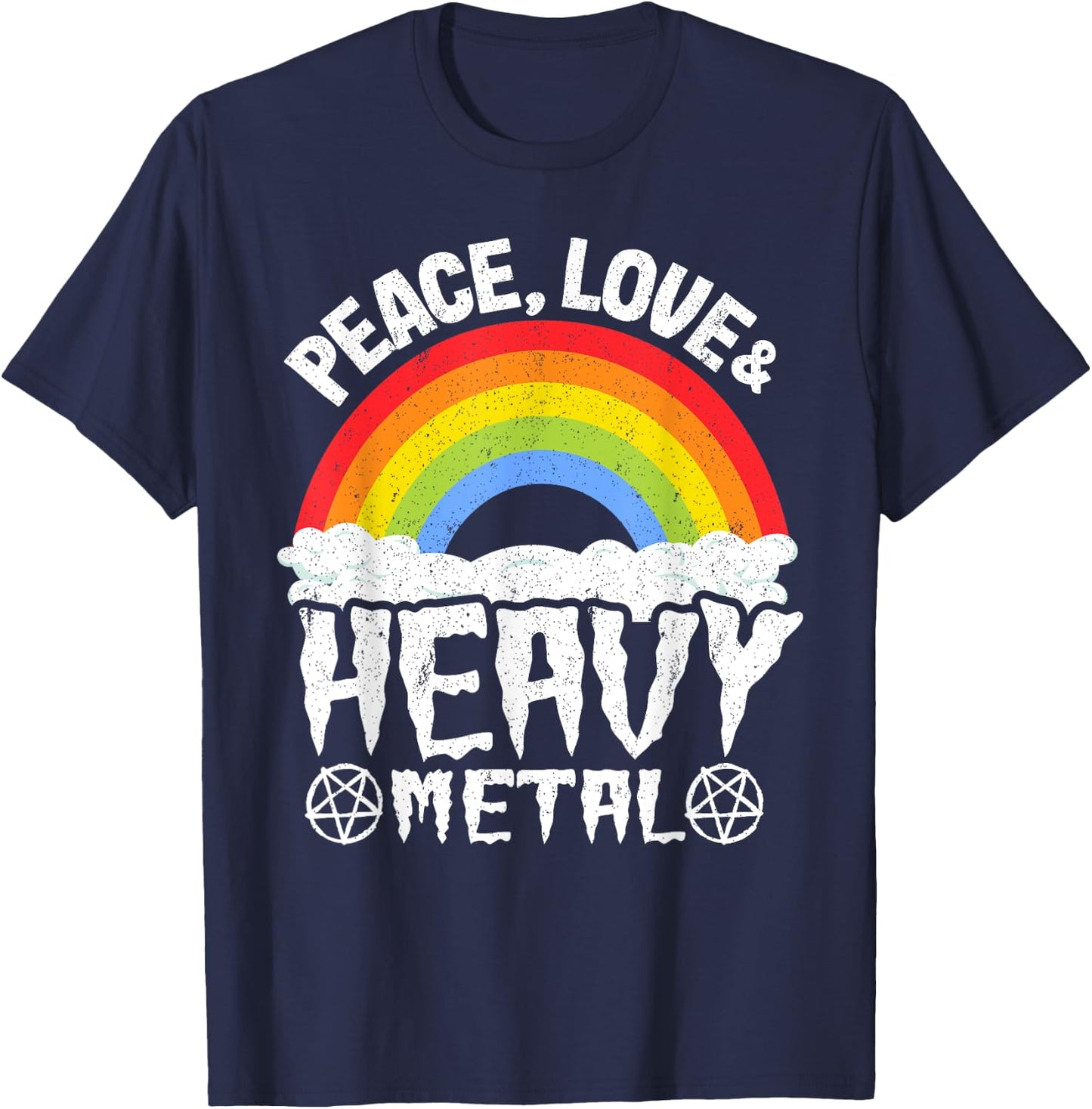 Kids Band Metal Rainbow Unicorn Peace Love & Heavy Metal T-Shirt - T-Shirt | Navy