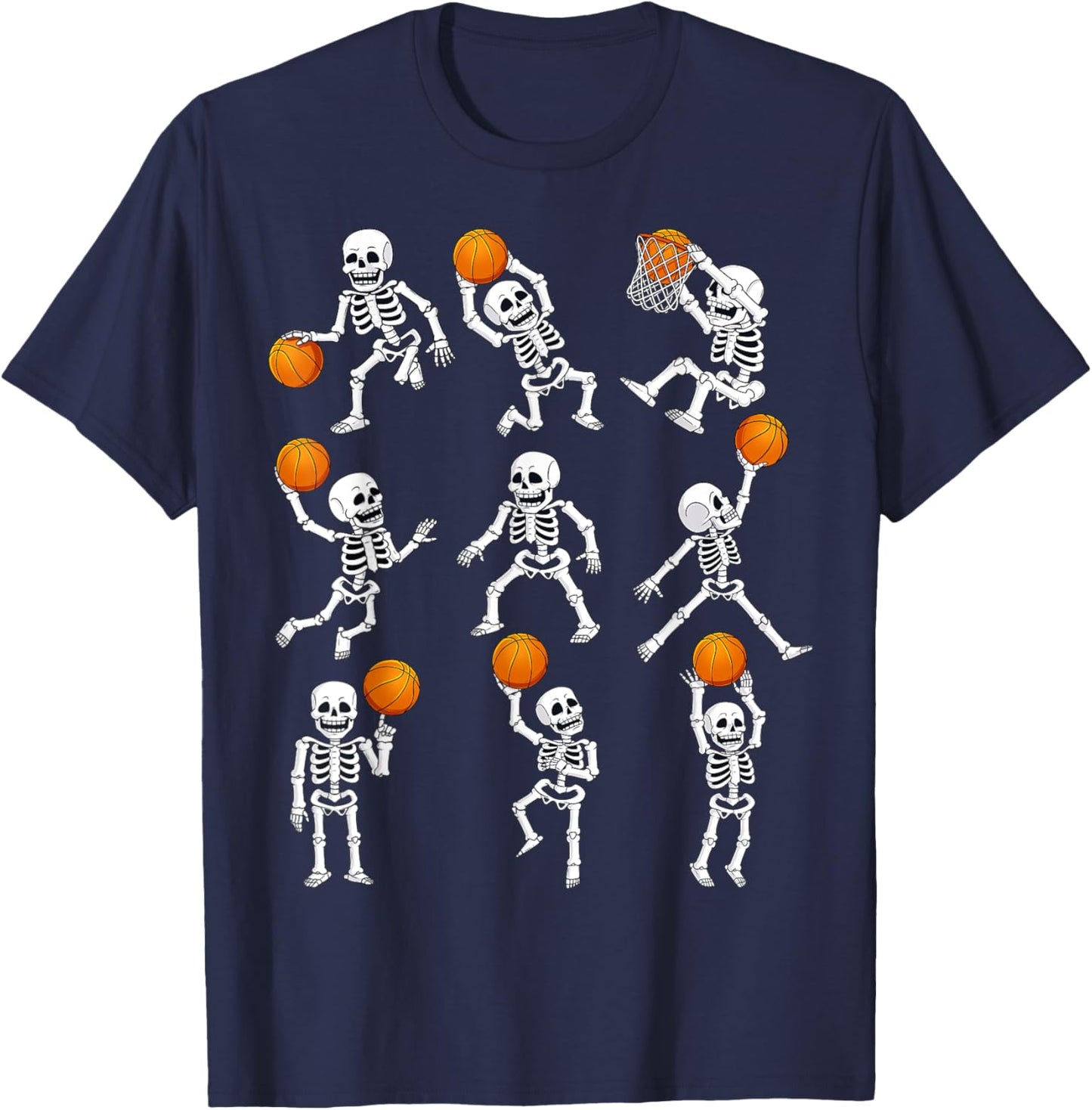 Halloween Basketball Skeletons Dunking Dribble Boys Kids T-Shirt - T-Shirt | Navy