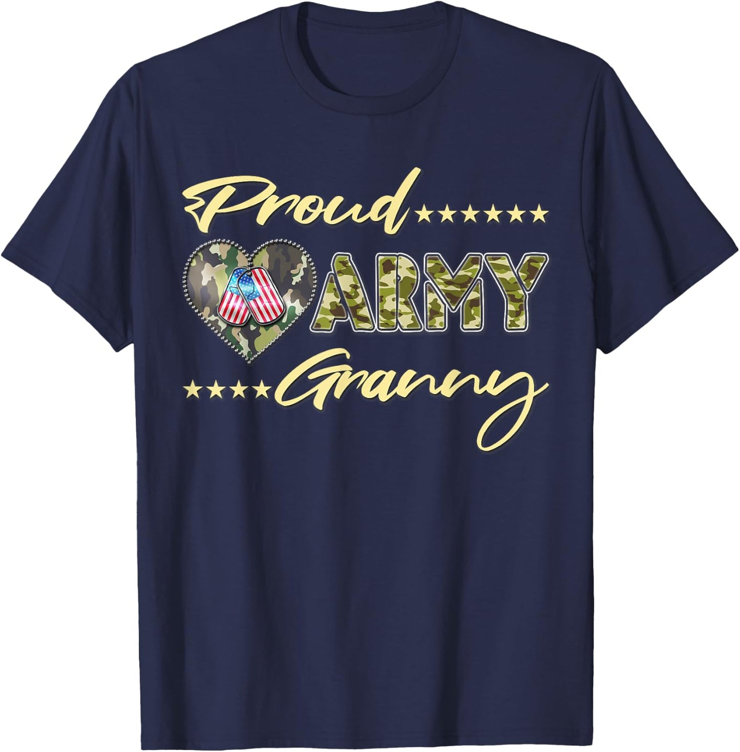 Proud Army Granny US Flag Dog Tag Family Military Grandma T-Shirt - T-Shirt | Navy