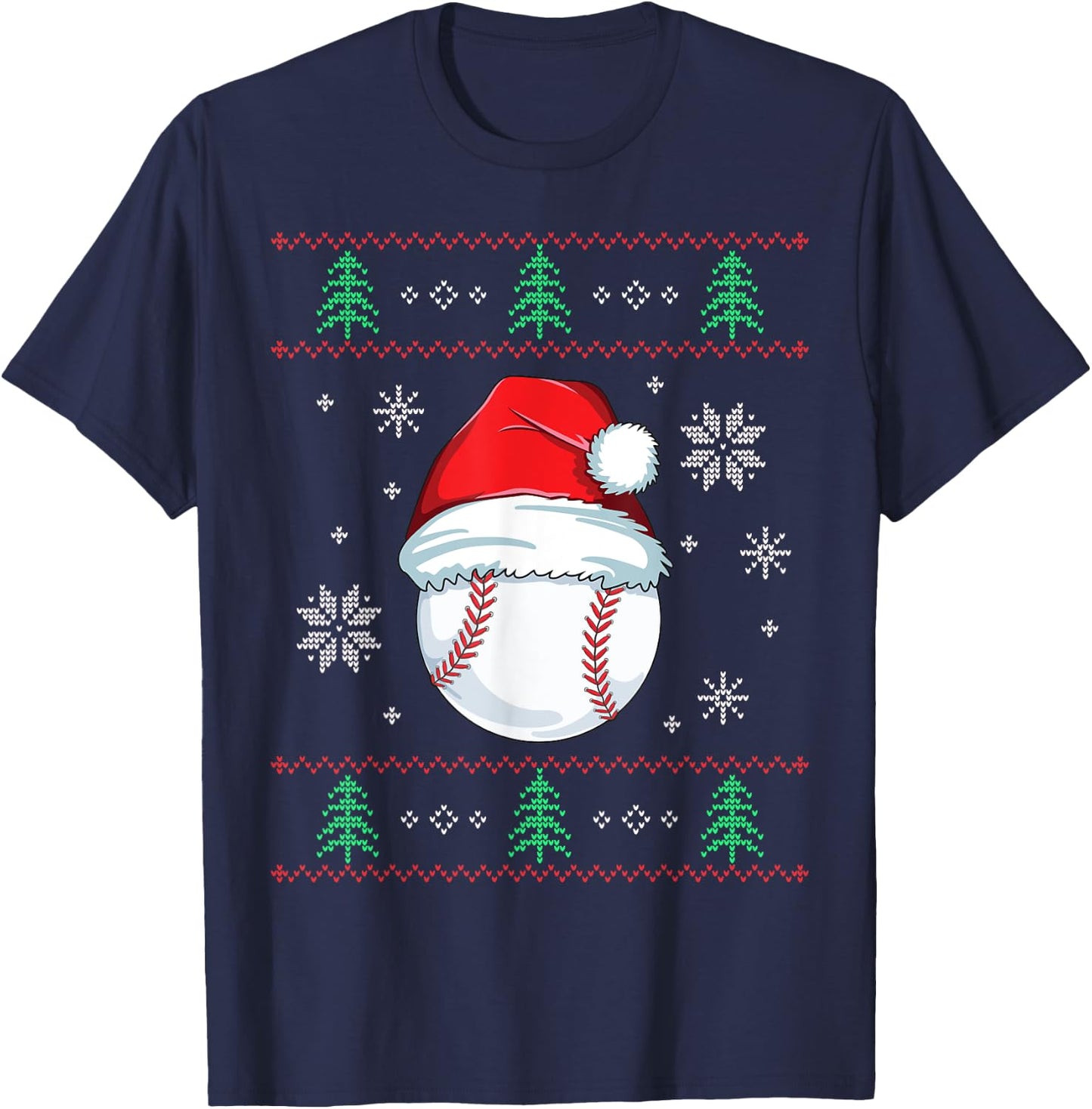 Ugly Christmas Baseball Boys Kids Ball Santa Pajama T-Shirt - T-Shirt | Navy