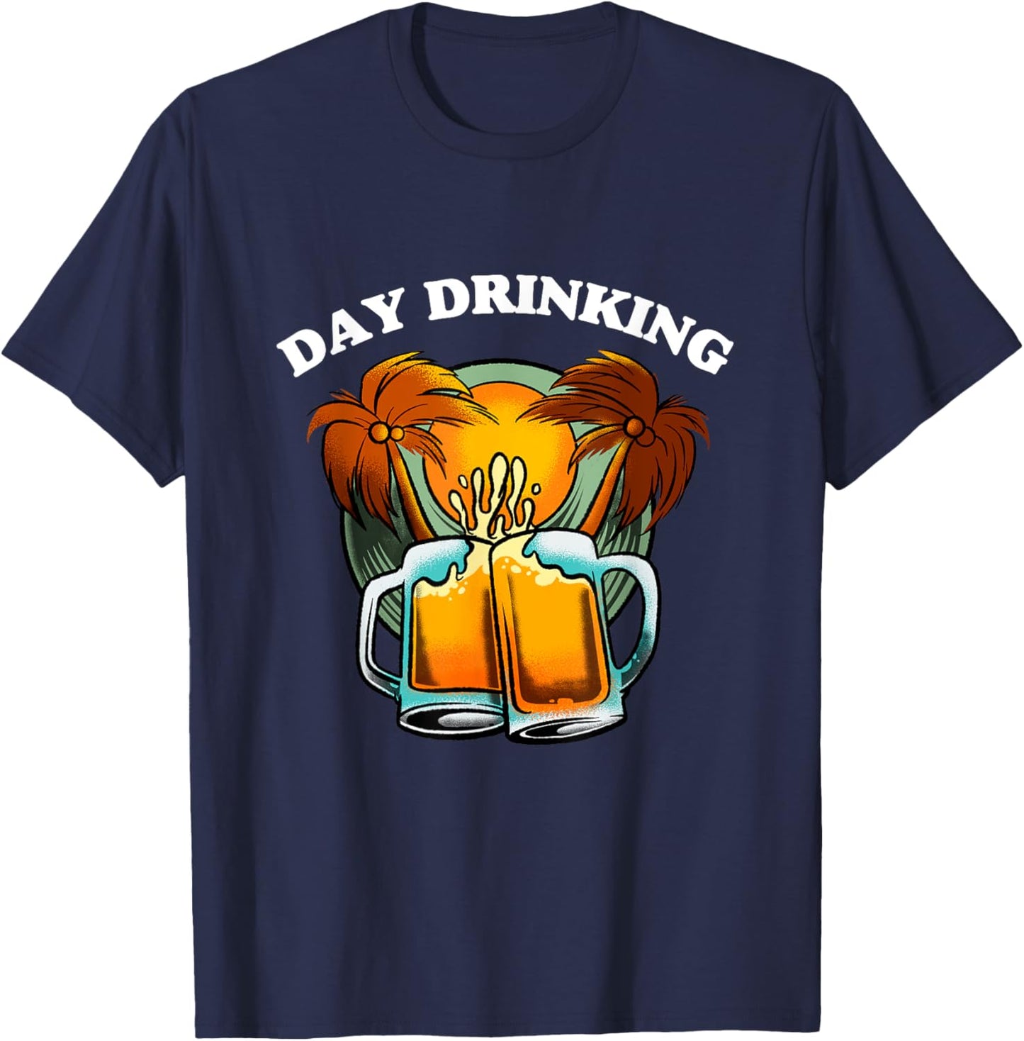 Day Drinking Men Women Retro Sunset Palm Trees T-Shirt - T-Shirt | Navy