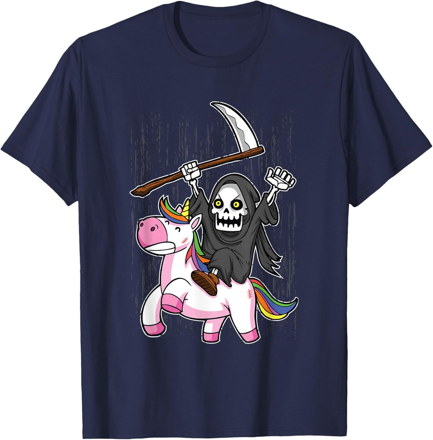 Death Metal Rock Music Halloween Grim Reaper Riding Unicorn T-Shirt - T-Shirt | Navy