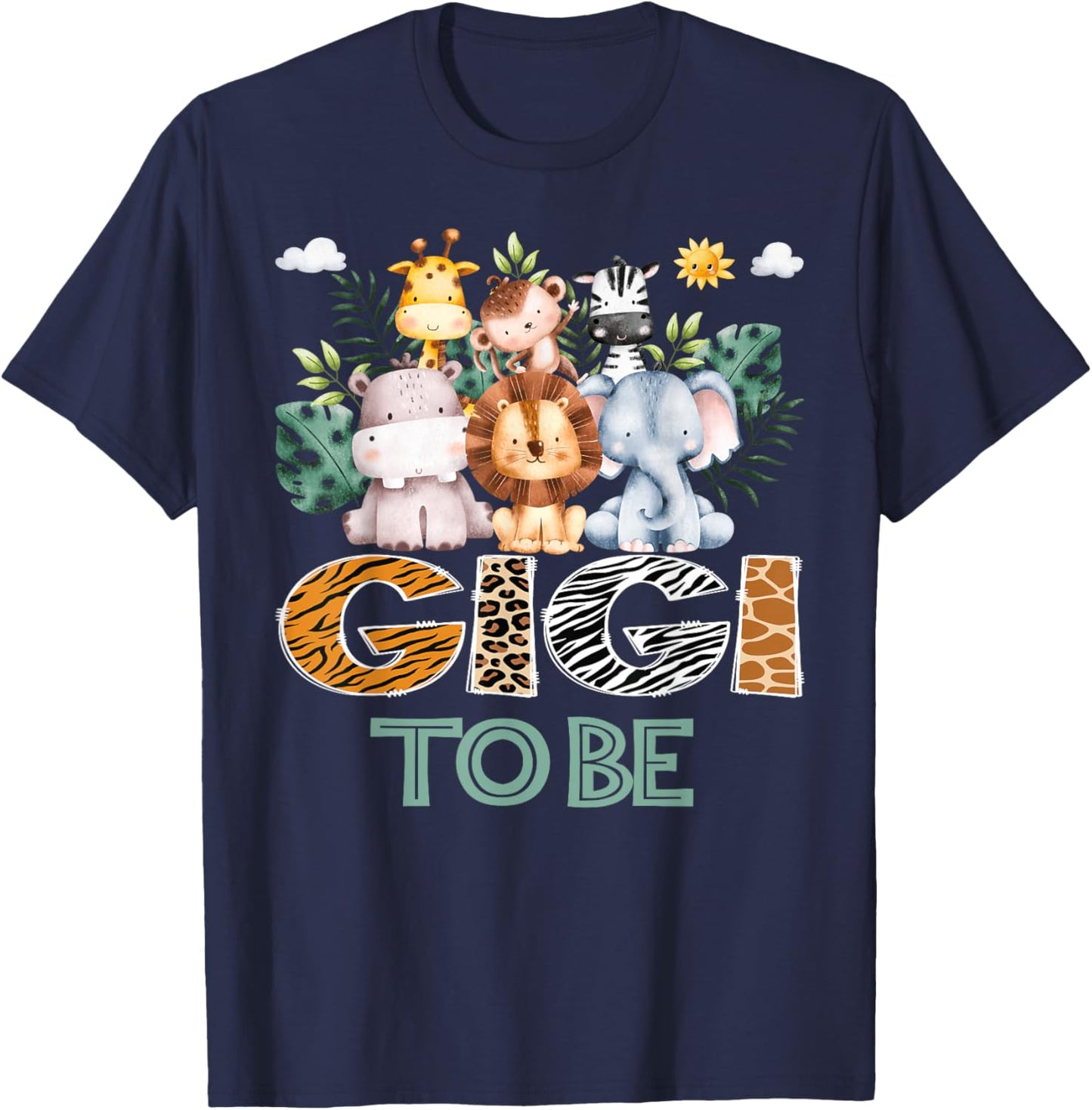 Soon To Be Gigi Jungle Animal Safari Gender Reveal T-Shirt - T-Shirt | Navy