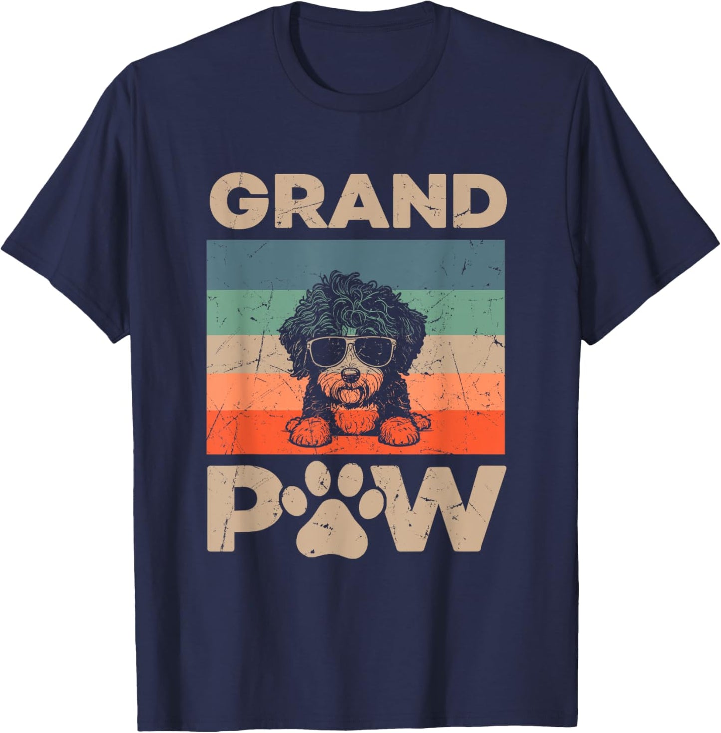 Retro Grand Paw Aussiedoodle Dog Grandpaw Grandpa Christmas Men Women Kids T-Shirt - T-Shirt | Navy