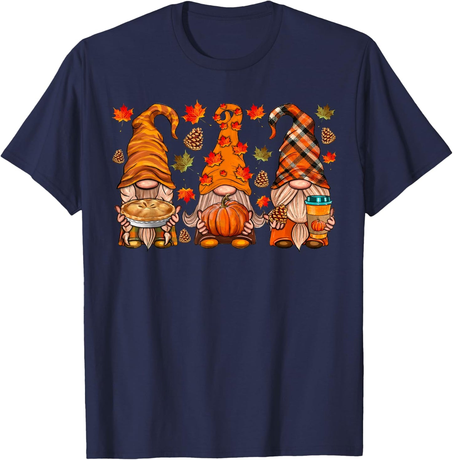 Fall Gnome Shirt Autumn Leaves Thanksgiving Gnome Matching T-Shirt - T-Shirt | Navy