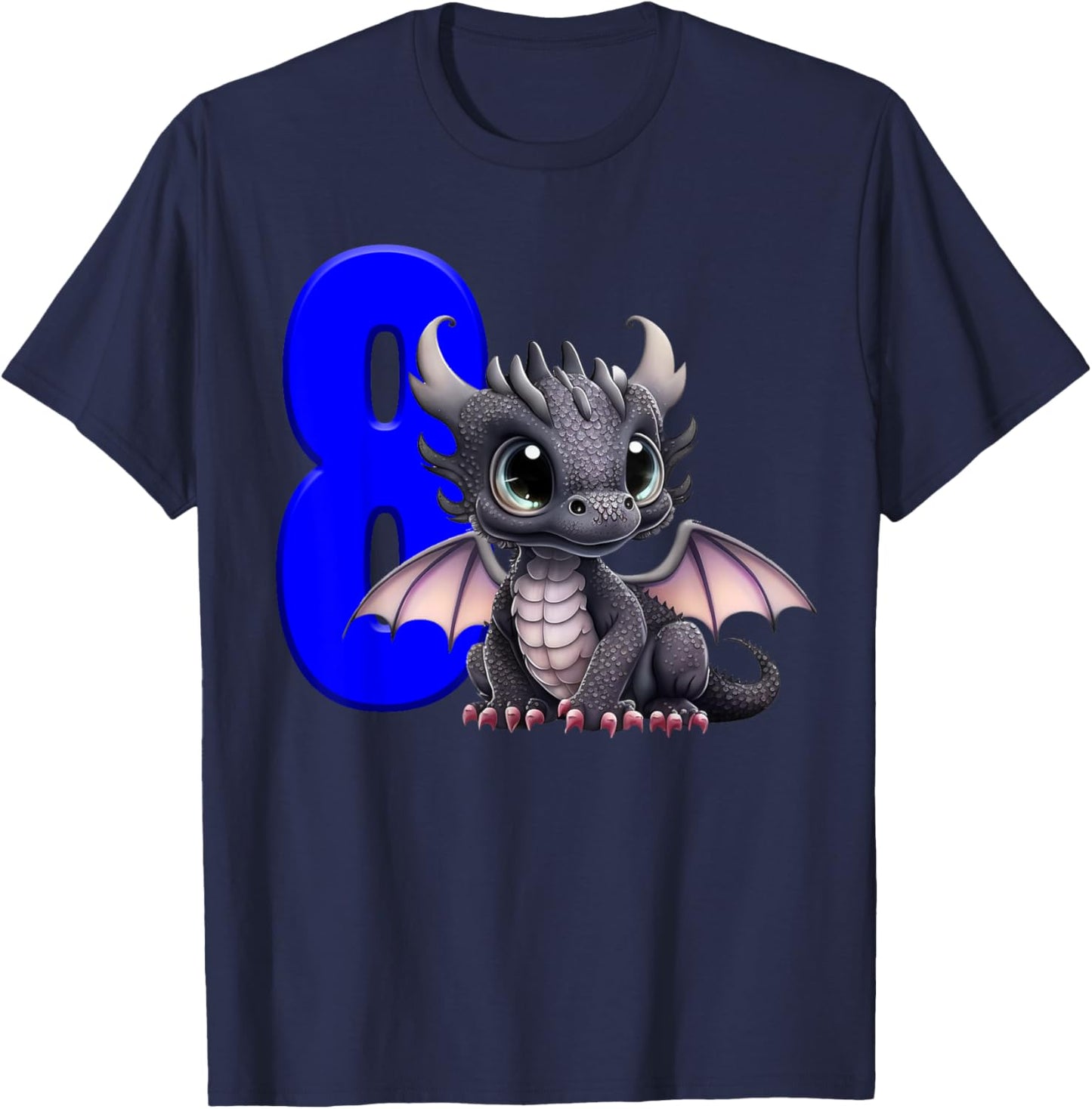 8th Birthday Shirt Dragon Party Birthday Boy Blue Eight 8 T-Shirt - T-Shirt | Navy