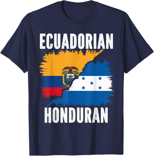 Half Honduran Half Ecuadorian Ecuador Flag Honduras T-Shirt - T-Shirt | Navy