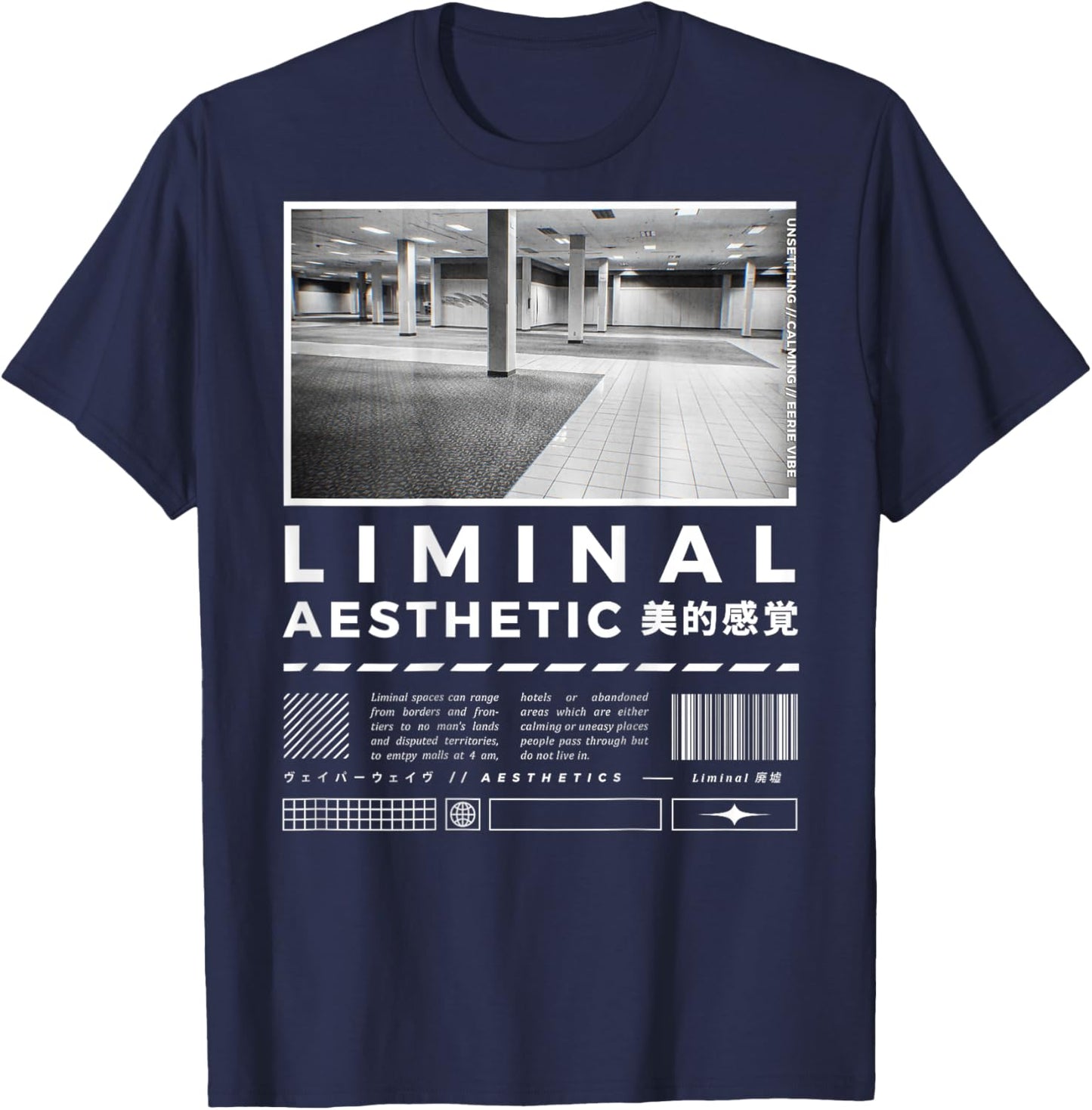 Liminal Spaces (BackPrint) Vaporwave Backrooms Pastel Goth T-Shirt - T-Shirt | Navy