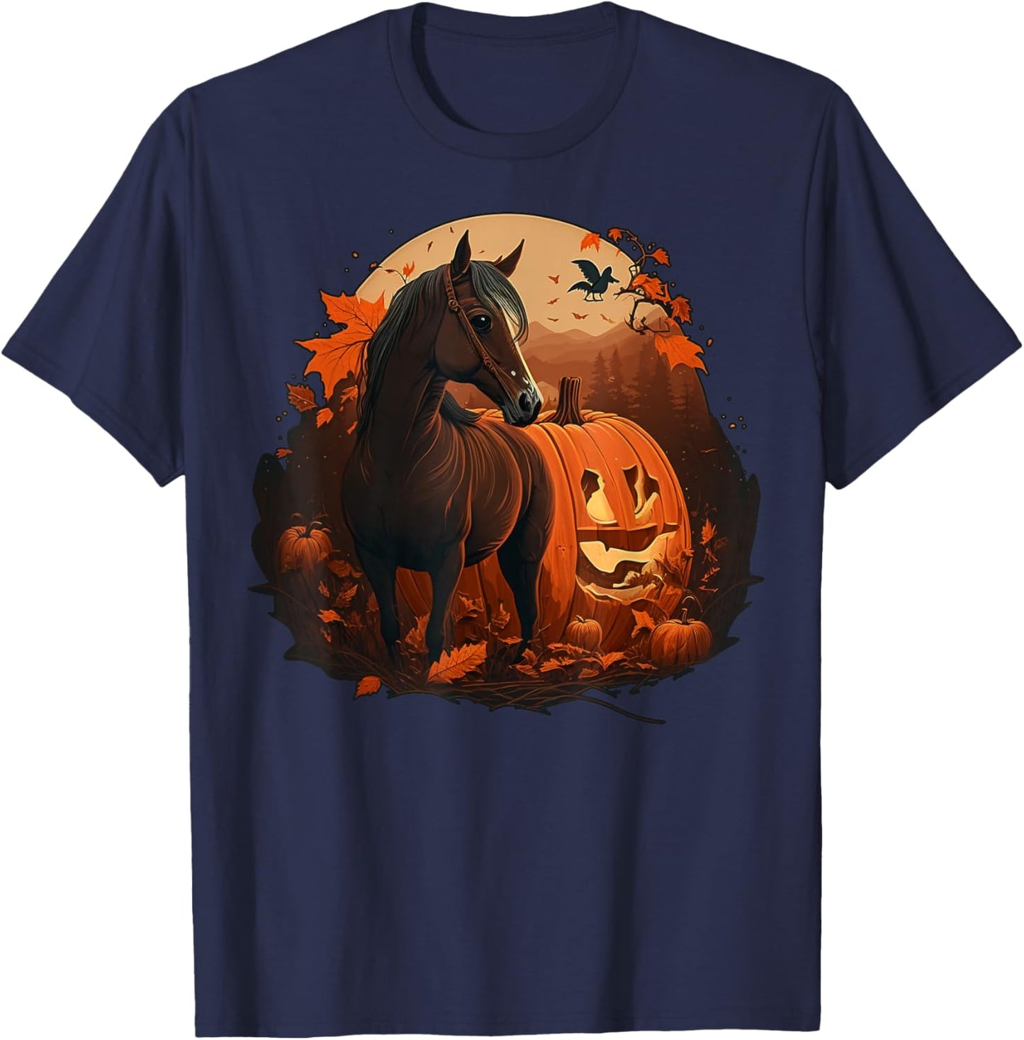 Pumpkin Horse costume on Horse Halloween T-Shirt - T-Shirt | Navy