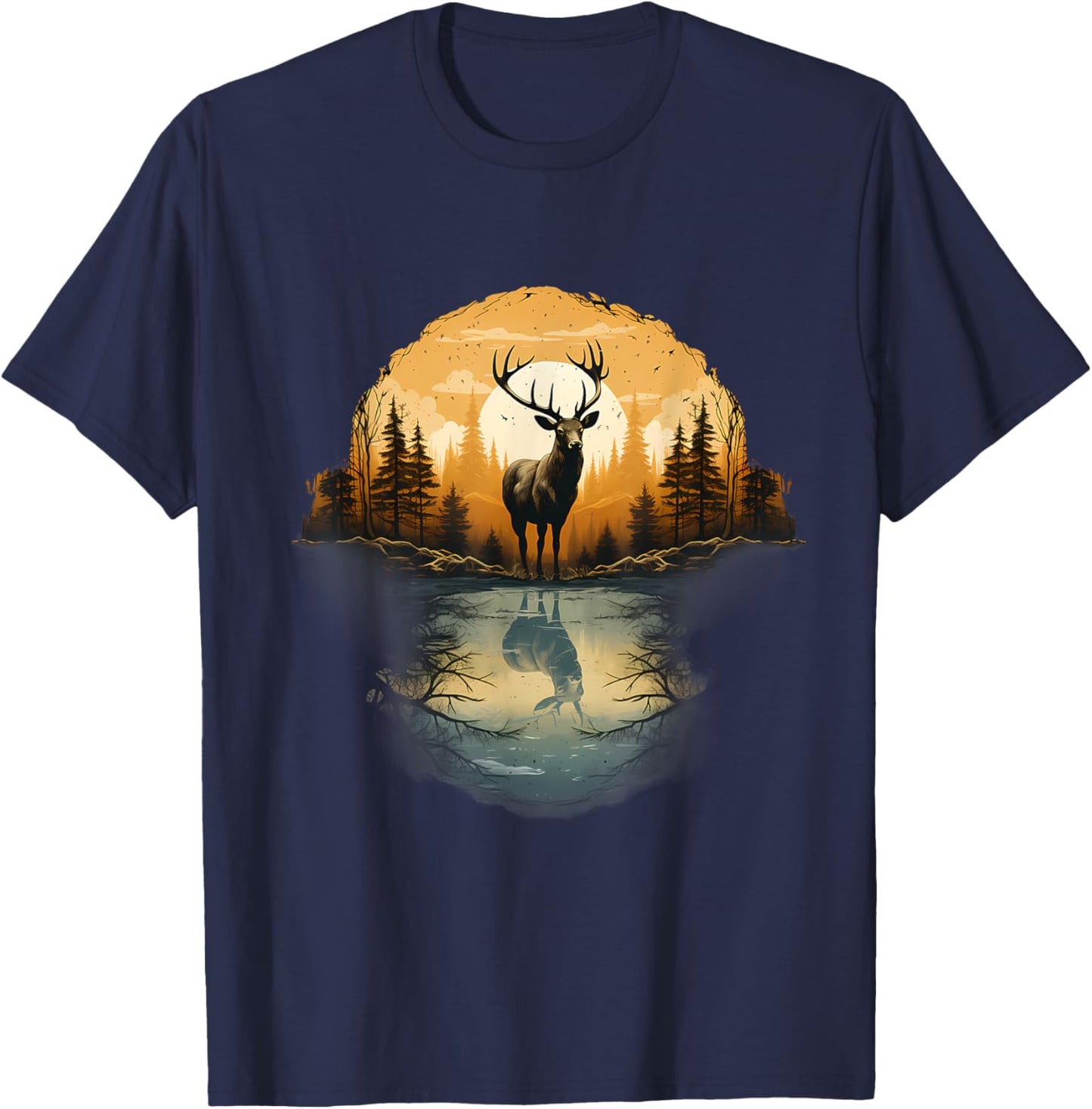 Deer Landscape Artwork Motif Animal Lovers Nature Wildlife T-Shirt - T-Shirt | Navy