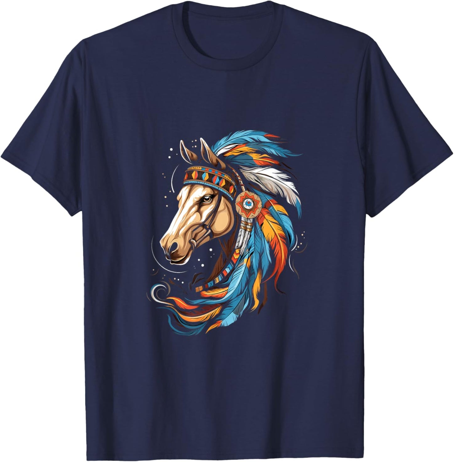 Indian Horse Headdress Feather Tribal Horses T-Shirt - T-Shirt | Navy