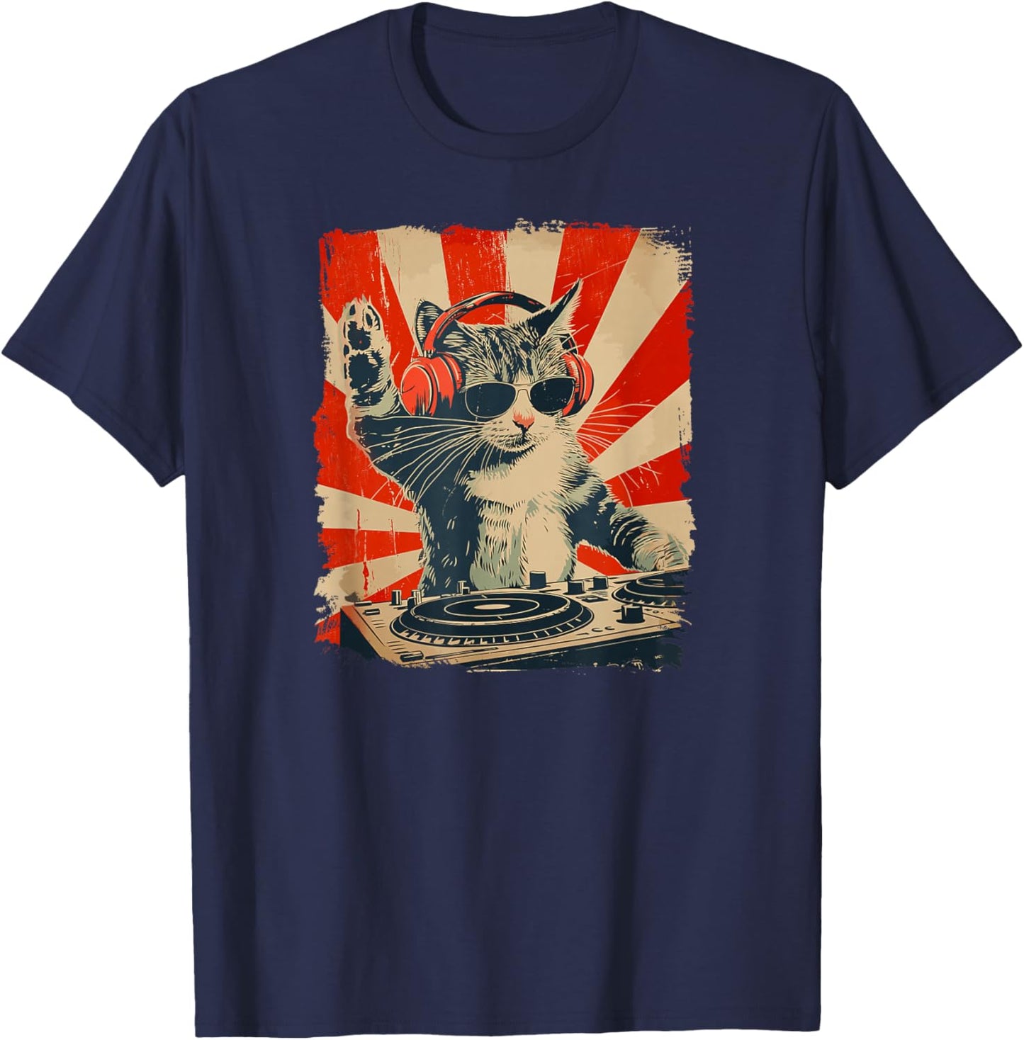 Funny DJ Cat Disco Sound Tech Headphone Music Women T-Shirt - T-Shirt | Navy