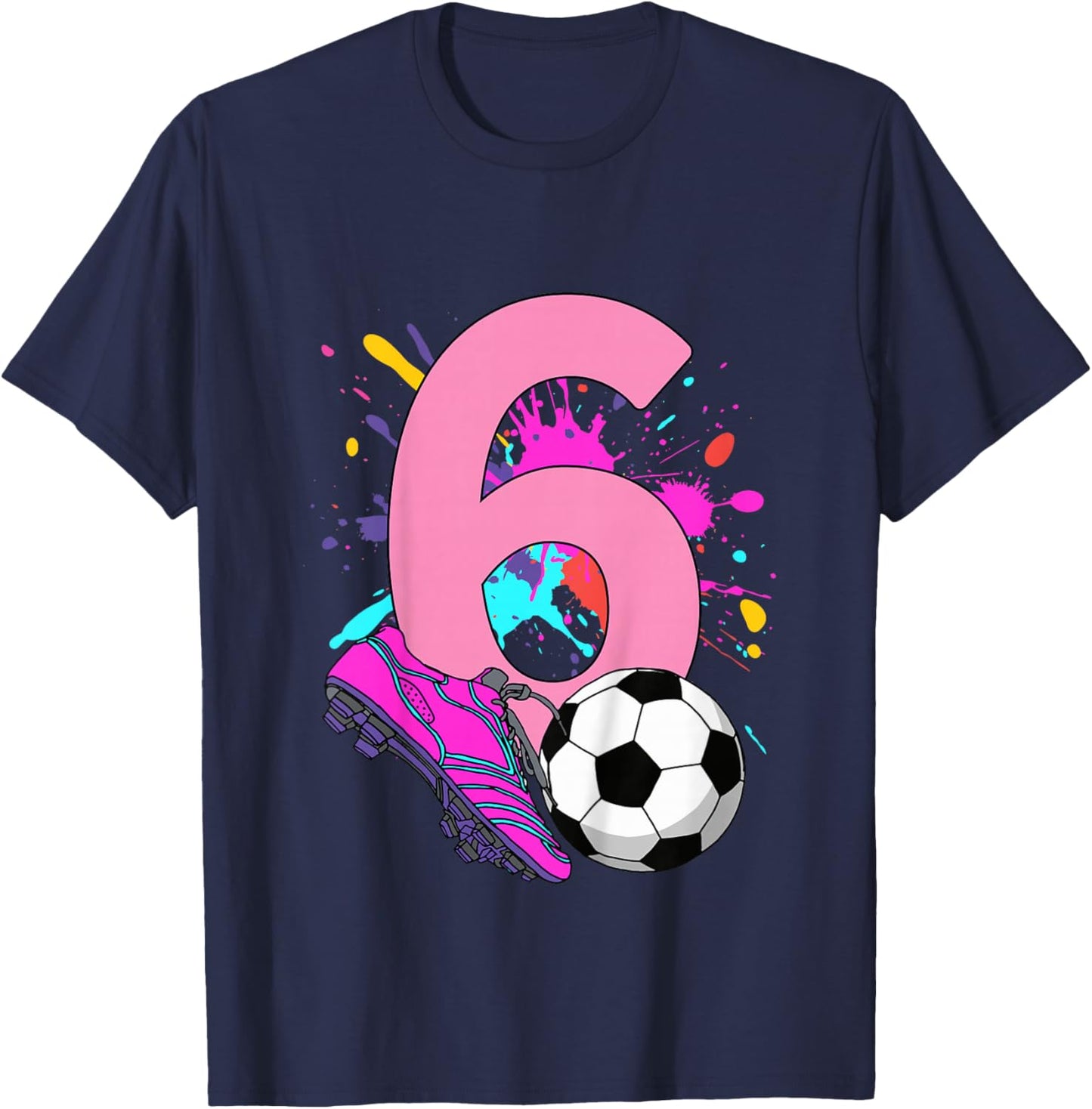 Kids 6th Birthday Girl Soccer Player Football 6 Years Old T-Shirt - T-Shirt | Navy
