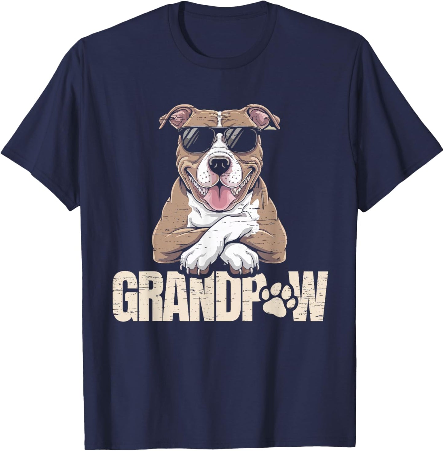 Grandpaw Funny Pitbull Dog Grandpa Style T-Shirt - T-Shirt | Navy