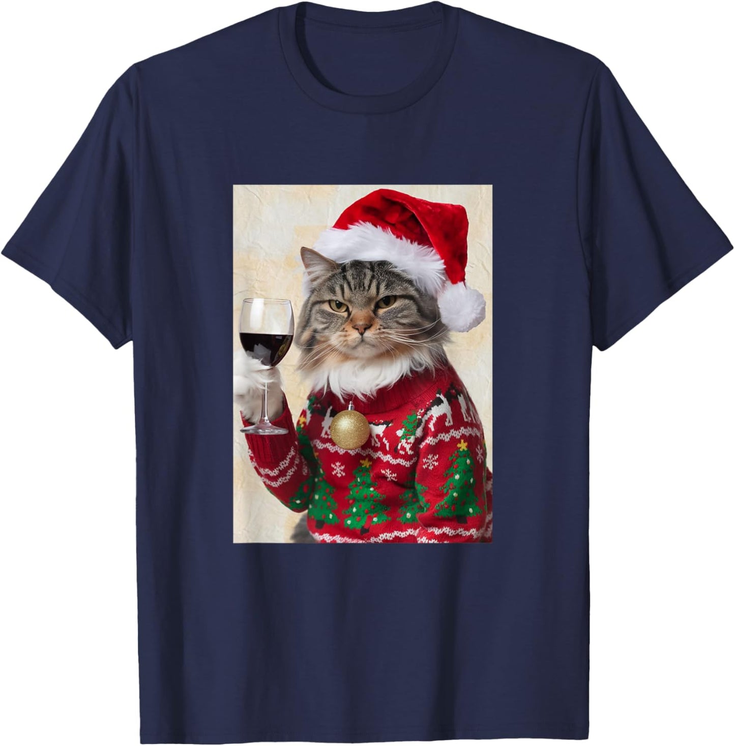 Cat Drinking Wine Cute Cat Holding Red Wine Lovers T-Shirt - T-Shirt | Navy
