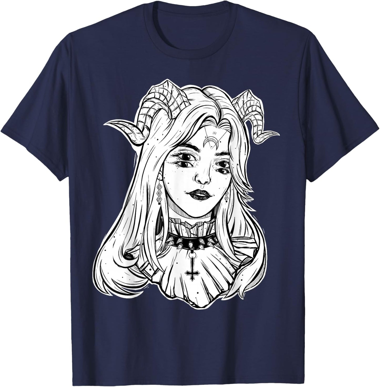 Devil Girl, Satanic Goth Choker Blackcraft Glitch Halloween T-Shirt - T-Shirt | Navy