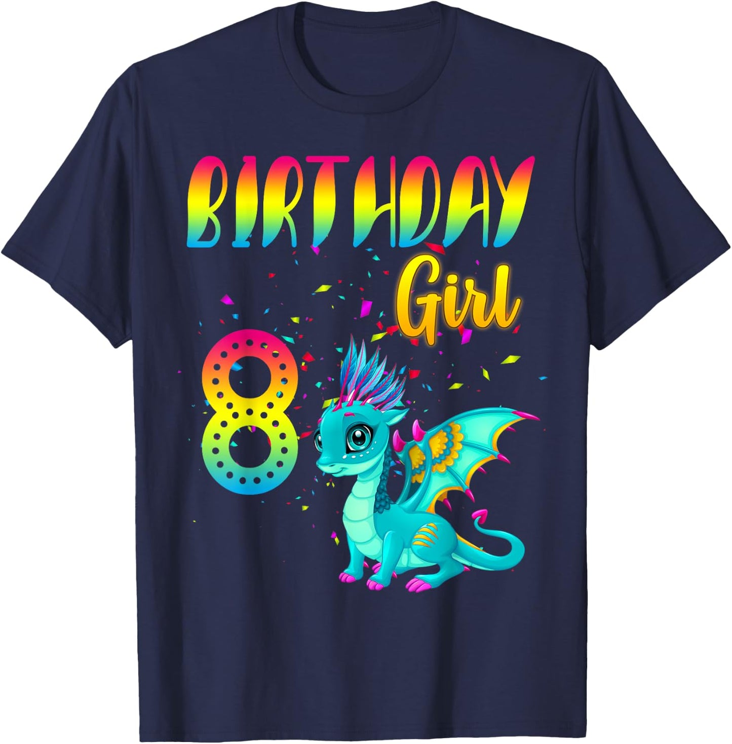 Birthday Girl Dragon 8 Theme Party Outfit T-Shirt - T-Shirt | Navy