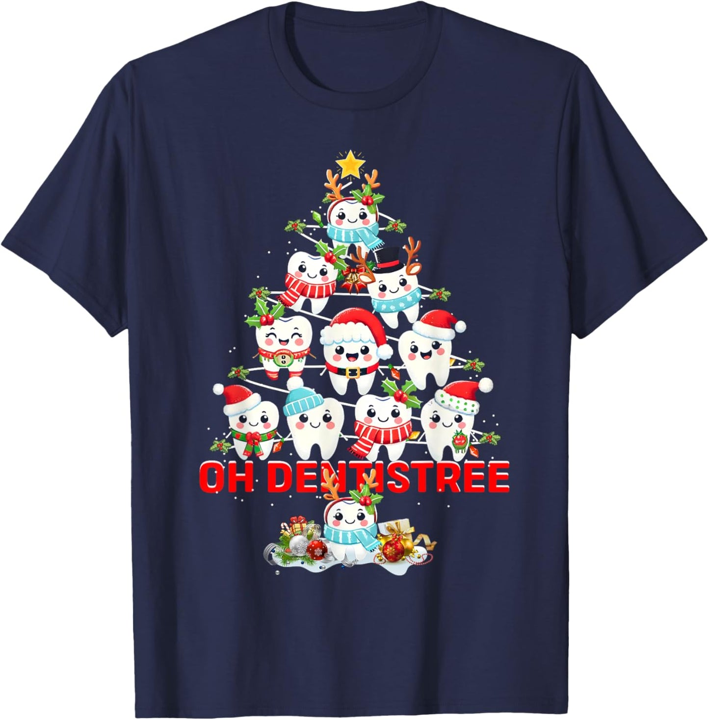 Oh Dentistree Dentist Dental Christmas Tree Tooth Doctor T-Shirt - T-Shirt | Navy