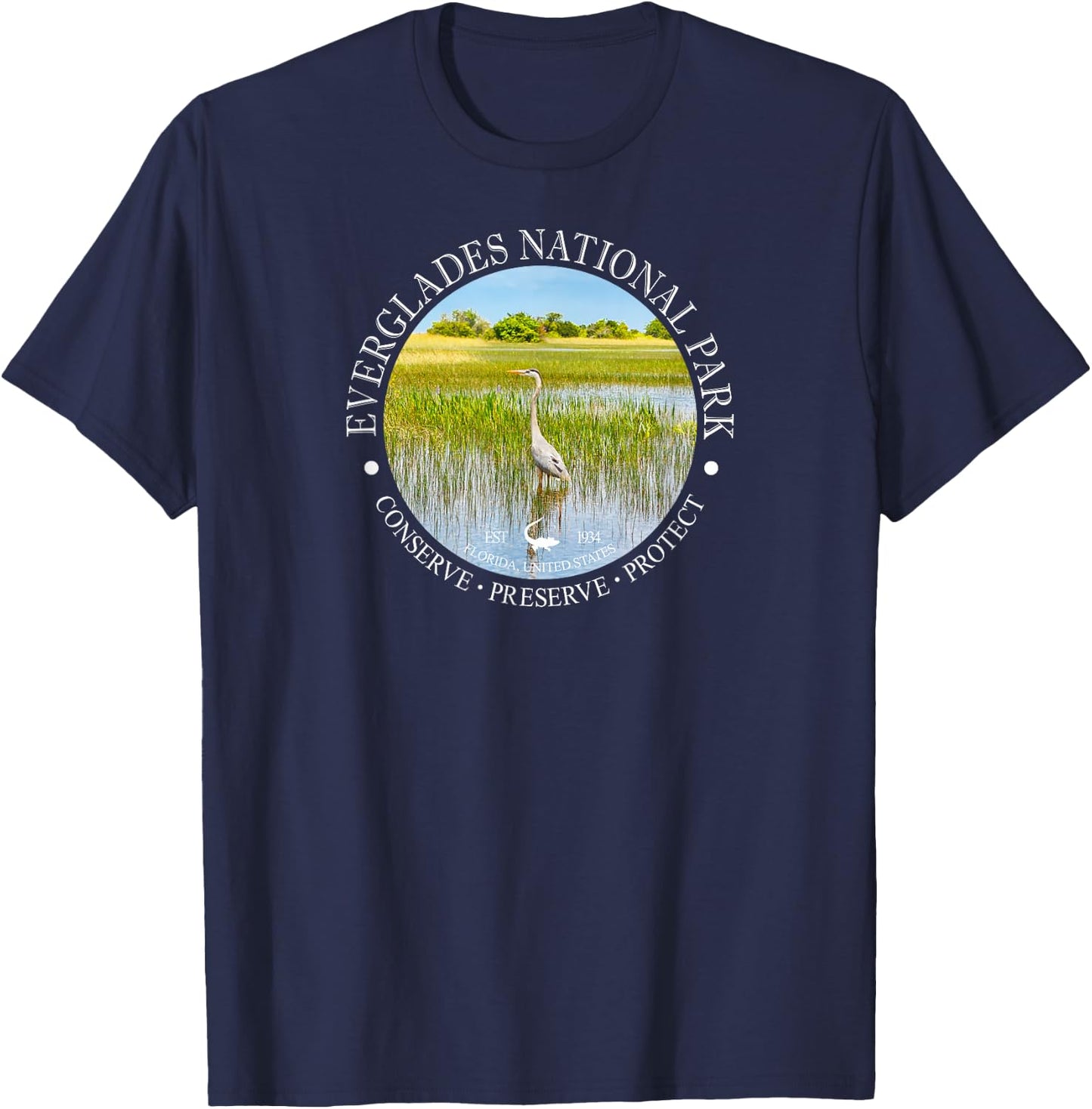 Heron Everglades National Park Conservation Gift T-Shirt - T-Shirt | Navy