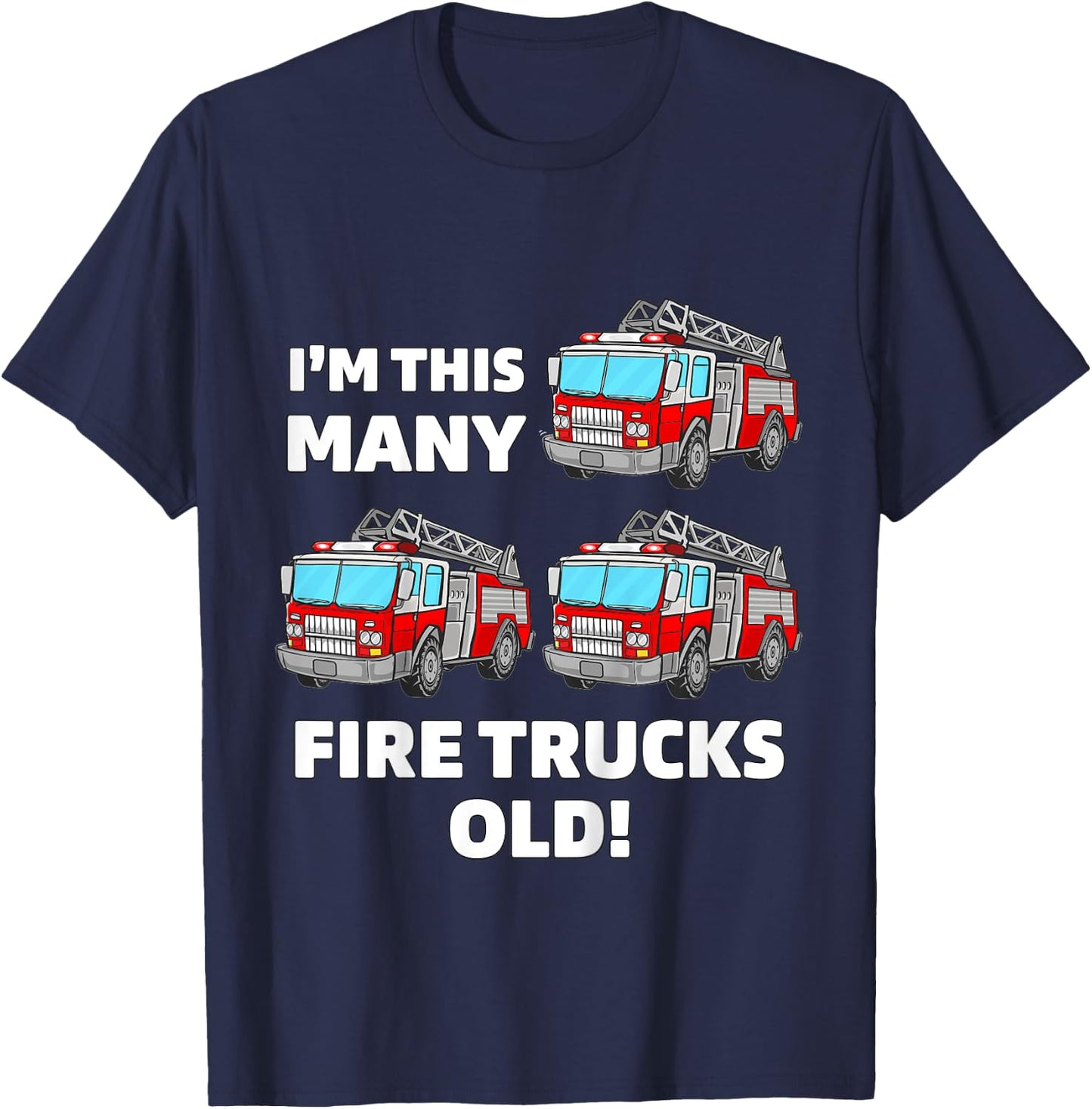 Kids Fire Truck 3rd Birthday Boy Toddler Firefighter 3 Three T-Shirt - T-Shirt | Navy
