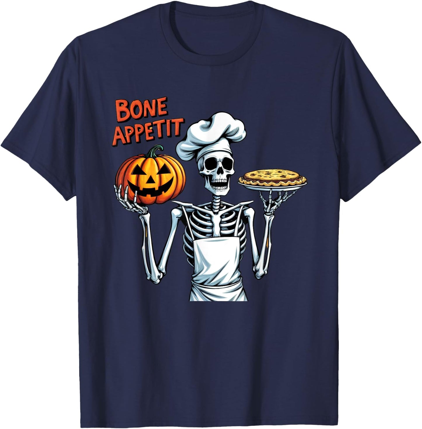 Funny Halloween Costume Skeleton Chef Pumpkin Bone Appetit T-Shirt - T-Shirt | Navy